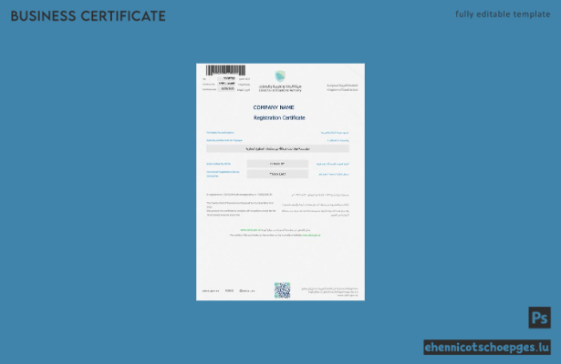Saudi-Arabisches Registrierungszertifikat – Beispielansicht (Word und PDF)